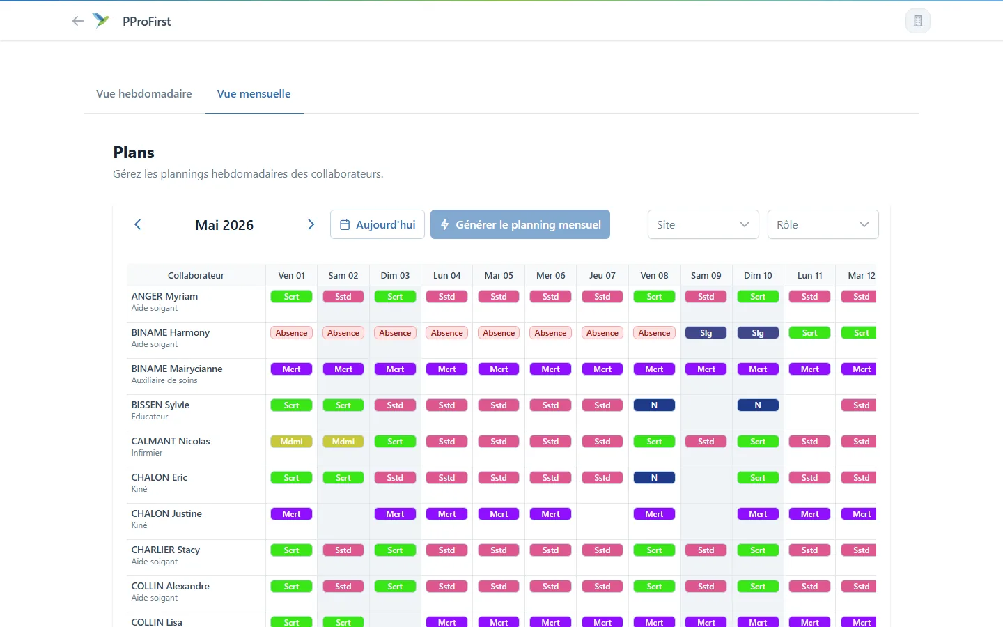 Planning mensuel Colibri affiché sur ordinateur portable, avec horaires conformes aux CCT.